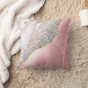 Pink Marble Agate Throw Pillow