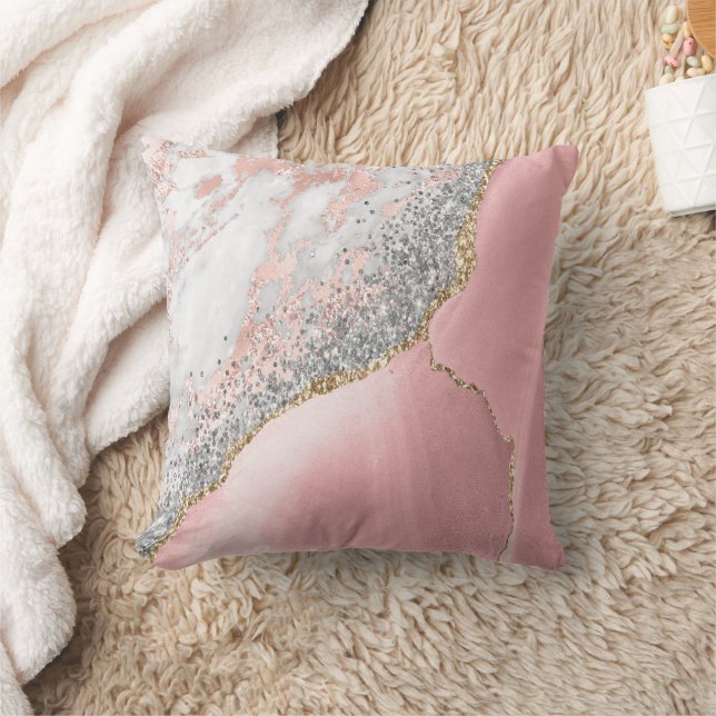 Pink Marble Agate  Throw Pillow (Blanket)