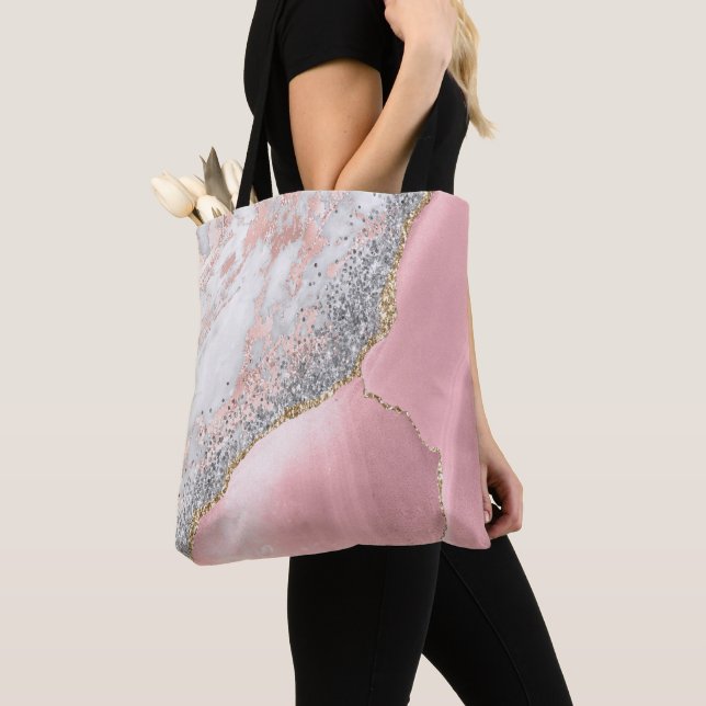 Pink Marble Agate  Tote Bag (Close Up)