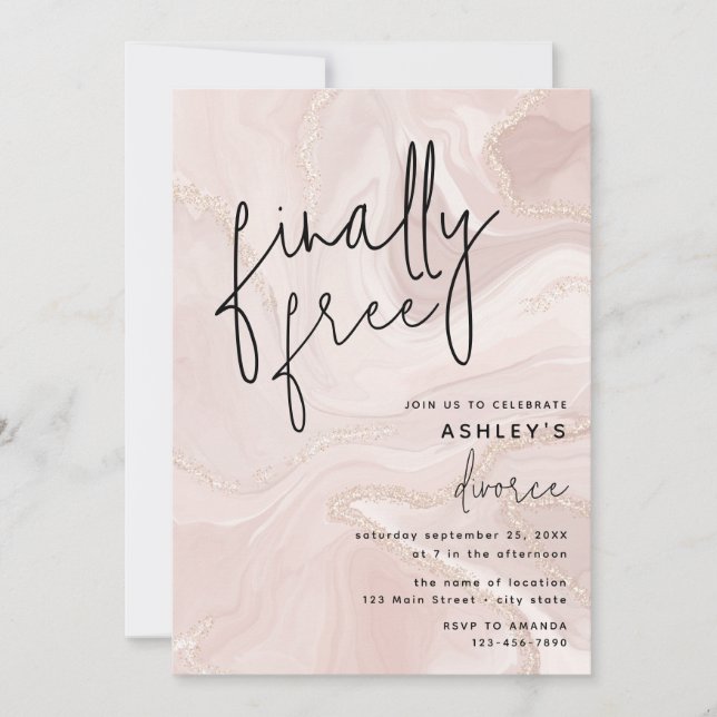 Pink Marble and Gold Divorce Party Celebration Invitation (Front)