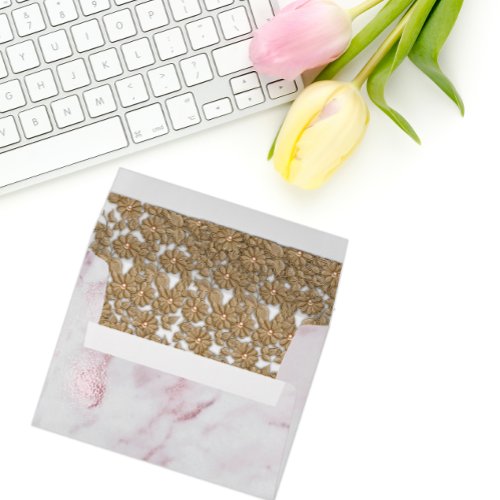Pink Marble and Gold Pearls Wedding Envelope