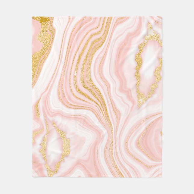 Pink marble and gold texture fleece blanket (Front)