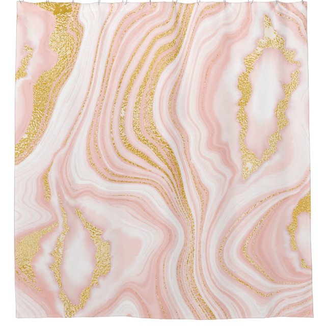 Pink marble and gold texture shower curtain (Front)