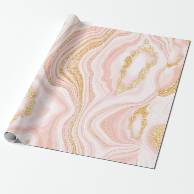 Pink marble and gold texture wrapping paper (Unrolled)