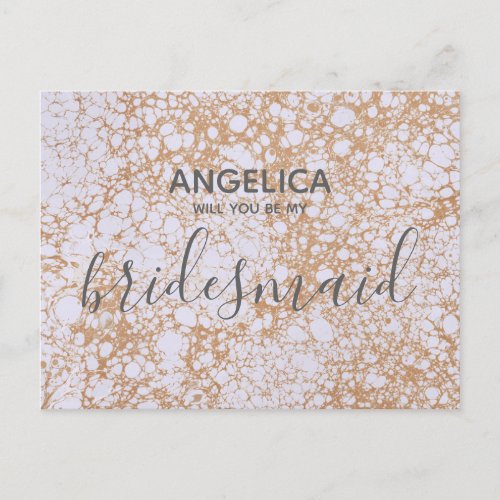 Pink Marble and Gold Will you be my bridesmaid Invitation Postcard