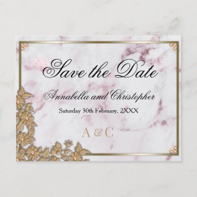 Pink Marble and Pearl Wedding Save the Date