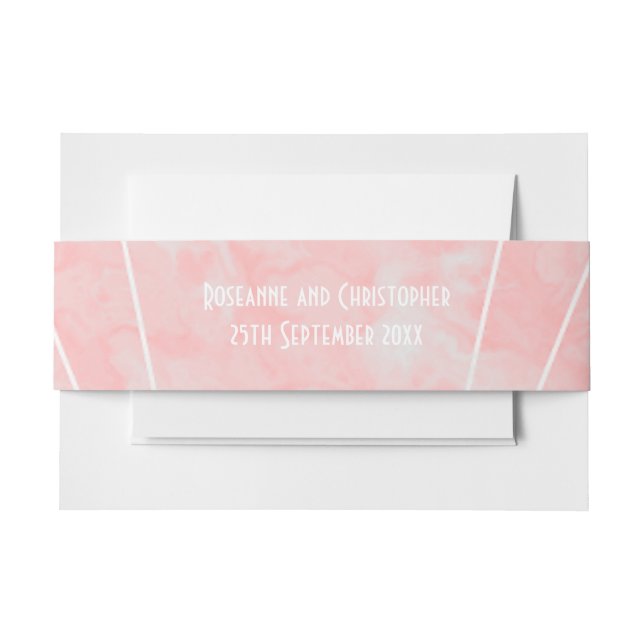 Pink Marble Art Deco Design Wedding Invitation Belly Band (Front Example)
