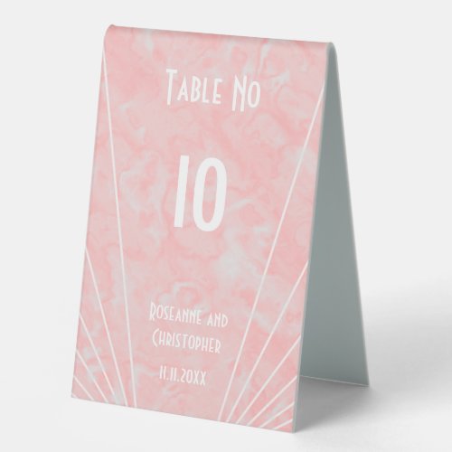 Pink Marble Art Deco Design Wedding Table Tent Sign