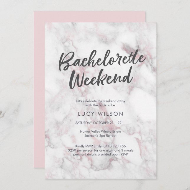 Pink Marble Bachelorette Weekend Invitation (Front/Back)