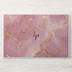 Pink Marble Background With Gold Veins HP Laptop Skin