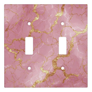 Pink Marble Background With Gold Veins Light Switch Cover