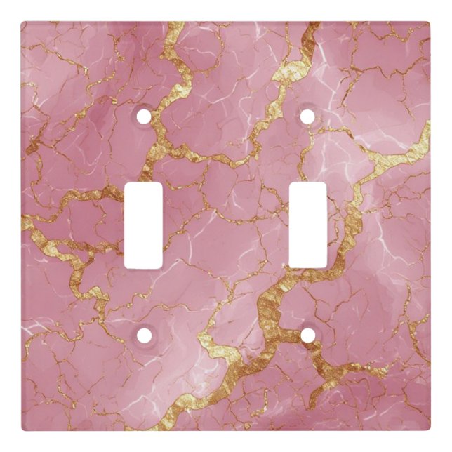 Pink Marble Background With Gold Veins Light Switch Cover (Front)