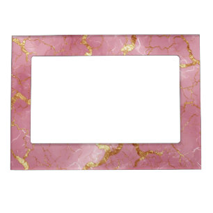 Pink Marble Background With Gold Veins Magnetic Frame