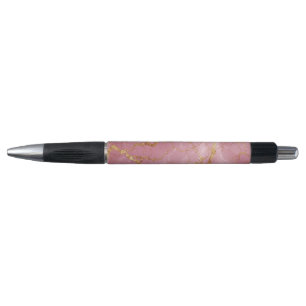 Pink Marble Background With Gold Veins Pen
