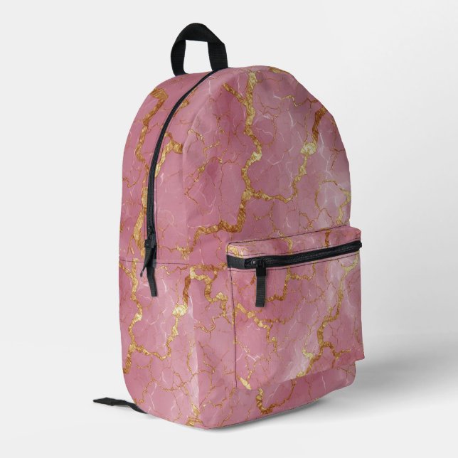 Pink Marble Background With Gold Veins Printed Backpack (Back Corner Left)