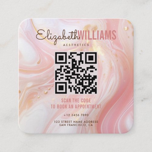 Pink Marble Beauty Aesthetics QR Code Loyalty  Square Business Card