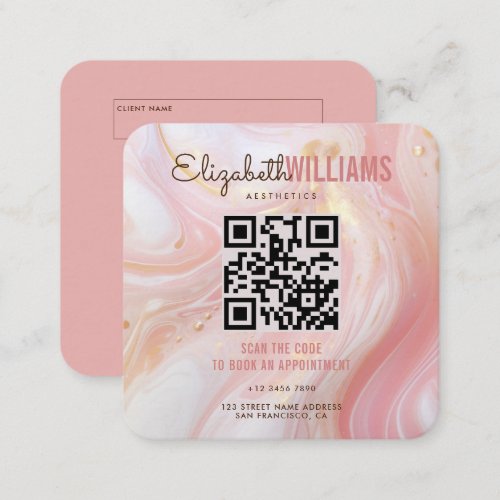 Pink Marble Beauty Aesthetics QR Code Loyalty  Square Business Card