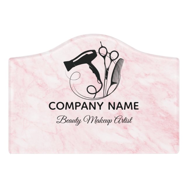 Pink Marble Beauty Salon Door Sign (Small Crest Front)