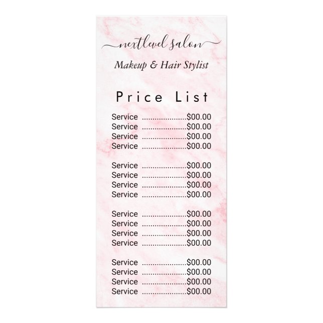 Pink Marble Beauty Salon Rack Card (Front)