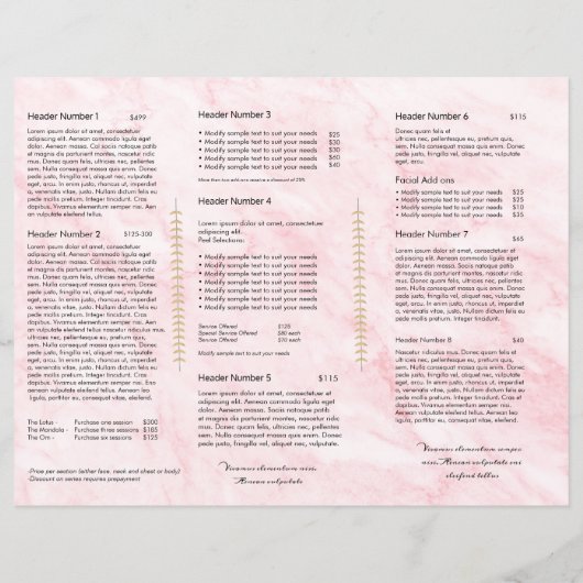 Pink Marble Beauty Salon Trifold Bruchure (Back)