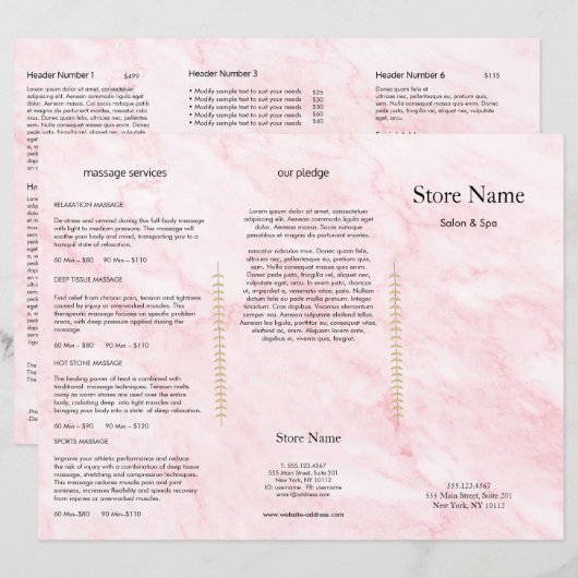 Pink Marble Beauty Salon Trifold Bruchure (Front/Back)