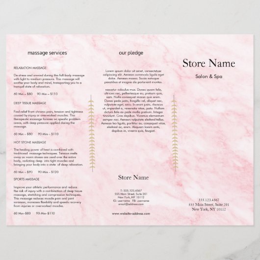 Pink Marble Beauty Salon Trifold Bruchure (Front)