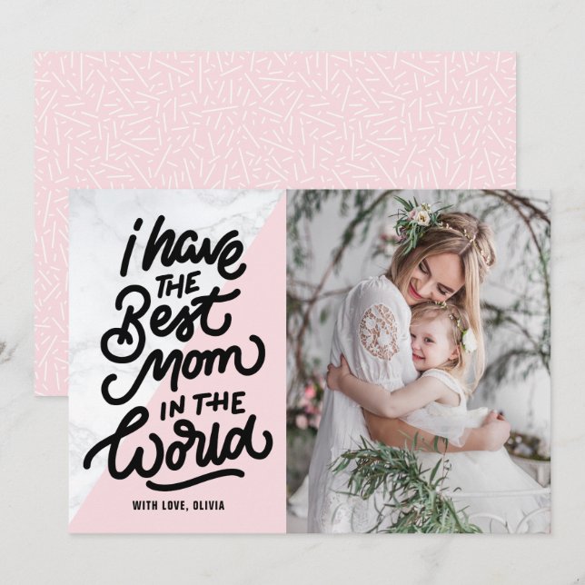 Pink & Marble Best Mom Hand Lettering Mother's Day Card (Front/Back)