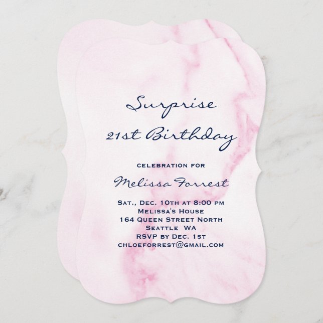 Pink Marble Birthday Invitation (Front/Back)
