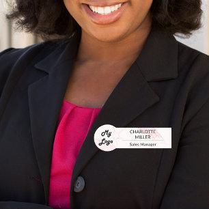 Pink marble business empoyee logo magnetic name tag