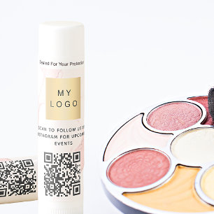 Pink marble business logo QR code instagram Lip Balm