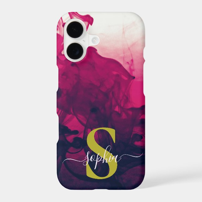 pink marble chic gold glitter monogram Case-Mate iPhone case (Back)