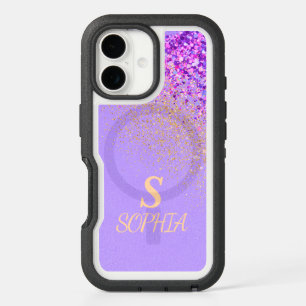 Pink marble chic gold glitter monogram iPhone 16 case