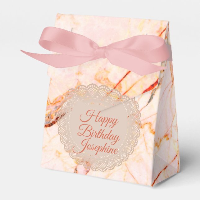 Pink Marble Chic Personalized Favor Boxes (Front Side)