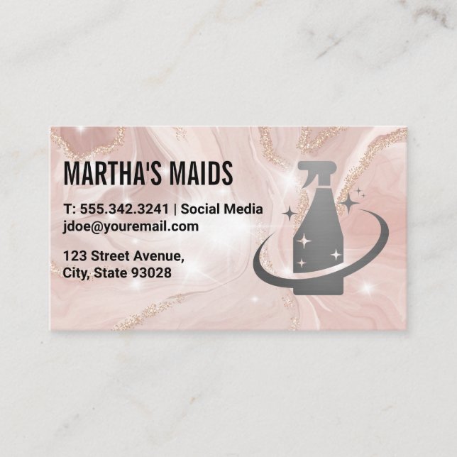 Pink Marble | Cleaning Spray Logo | Sparkle Business Card (Front)
