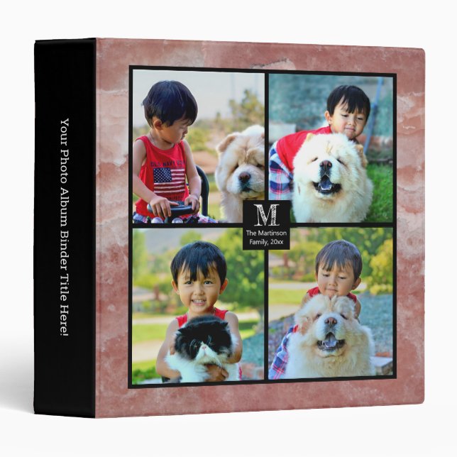Pink Marble Collage Personalized Photo Album 3 Ring Binder (Front/Spine)