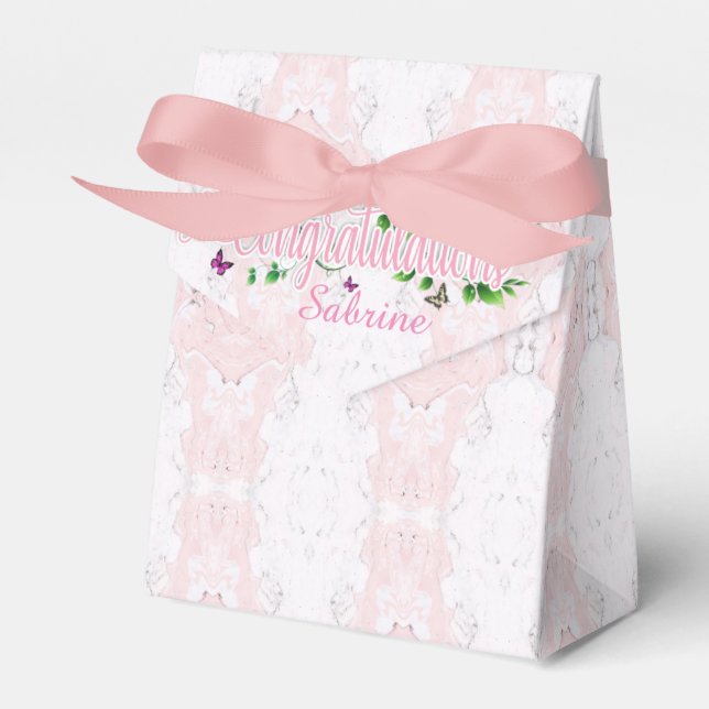 Pink Marble Congratulations Favor Box (Front Side)