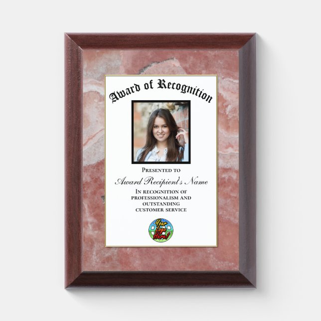 Pink Marble Custom Logo Photo Award Plaque (Vertical)