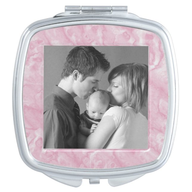 Pink Marble Custom Photo Compact Mirror (Front)