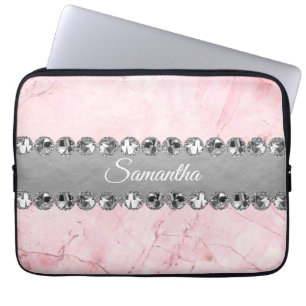 Pink Marble Diamond Bling Laptop Sleeve