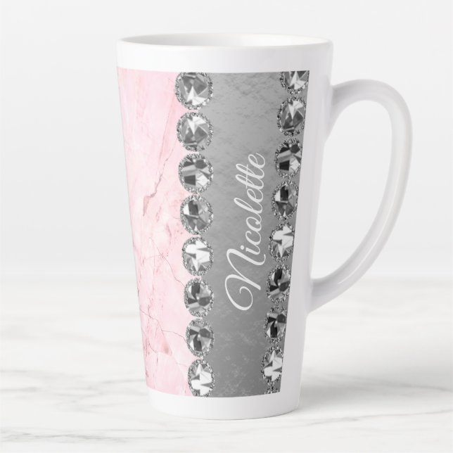 Pink Marble Diamond Bling  Latte Mug (Right)