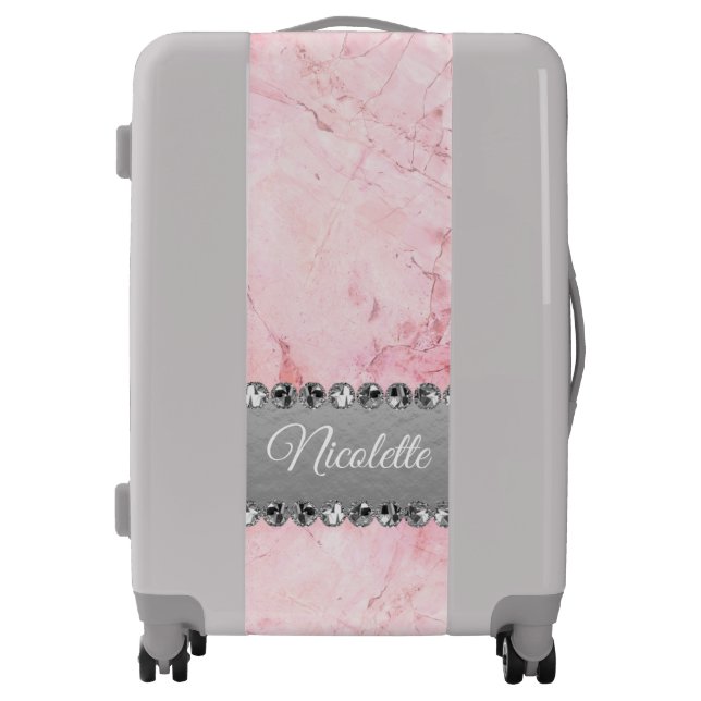 Pink Marble Diamond Bling  Luggage (Front)