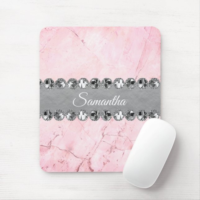 Pink Marble Diamond Bling           Mouse Pad (With Mouse)