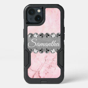 Pink Marble Diamond Bling   iPhone 13 Case
