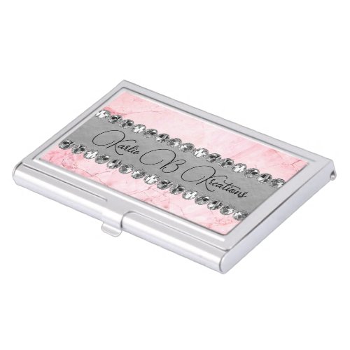 Pink Marble Diamond Bling Personalized Logo Business Card Case