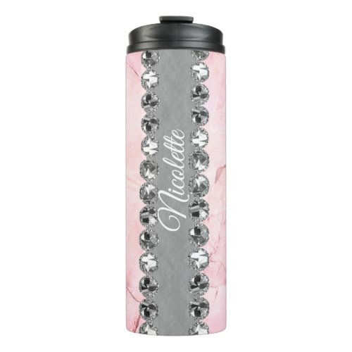 Pink Marble Diamond Bling Personalized          Thermal Tumbler