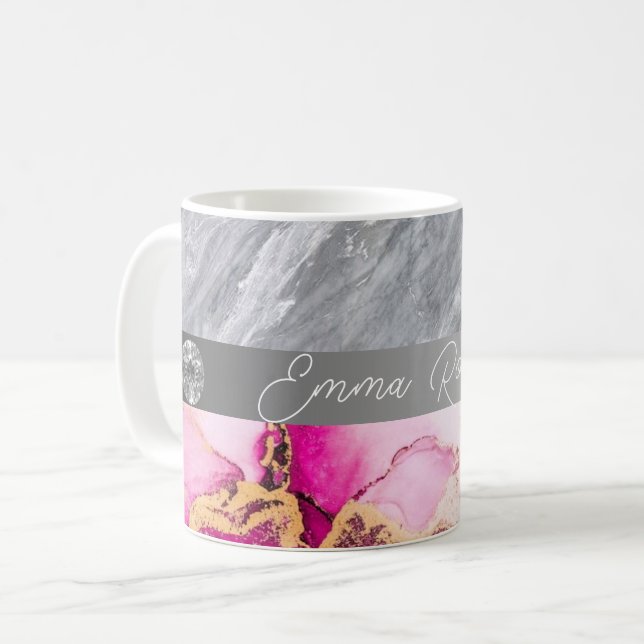 Pink Marble Diamond Glitter Name Mug (Front Left)