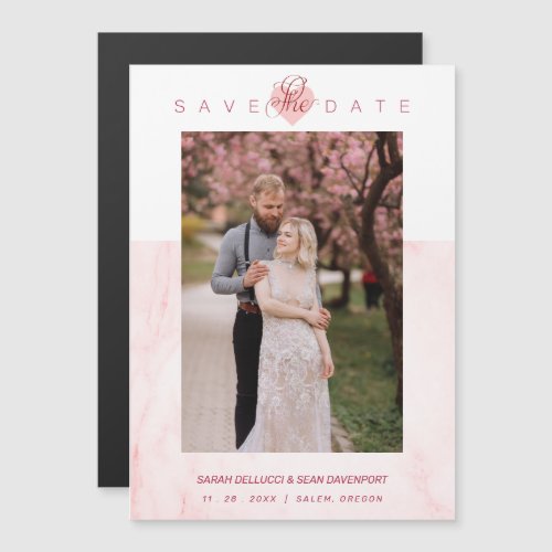 Pink Marble Effect Romantic Photo Engaged Couple