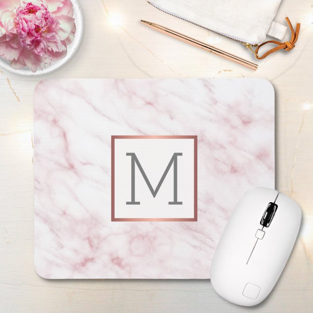 Pink Marble Elegant Monogram Mouse Pad (Creator Uploaded)