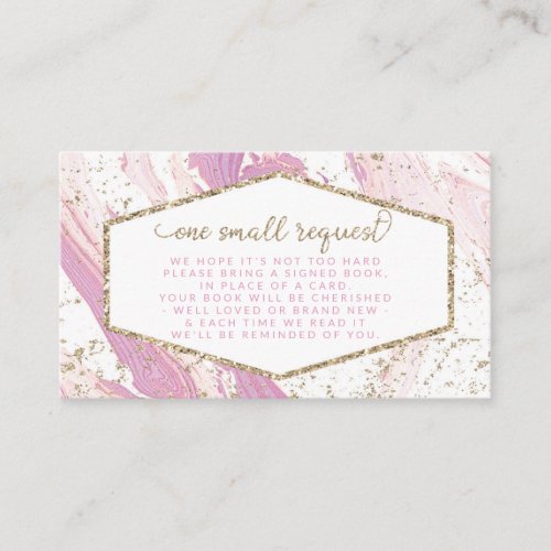 Pink Marble Faux Gold Glitter Book Request Enclosure Card