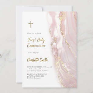 pink marble   First Communion girl  Invitation